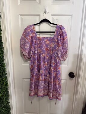 Purple Floral Puff-Sleeve Mini Dress